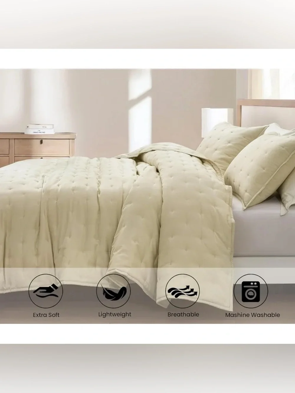 Neutral Cream Quilted oversized king 3 piece Set